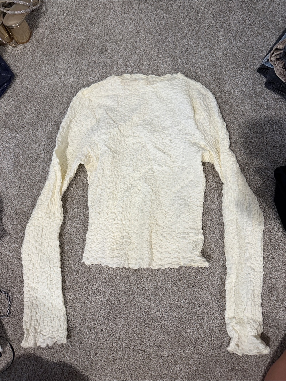 All in Favor Cream Long Sleeve Textured Top